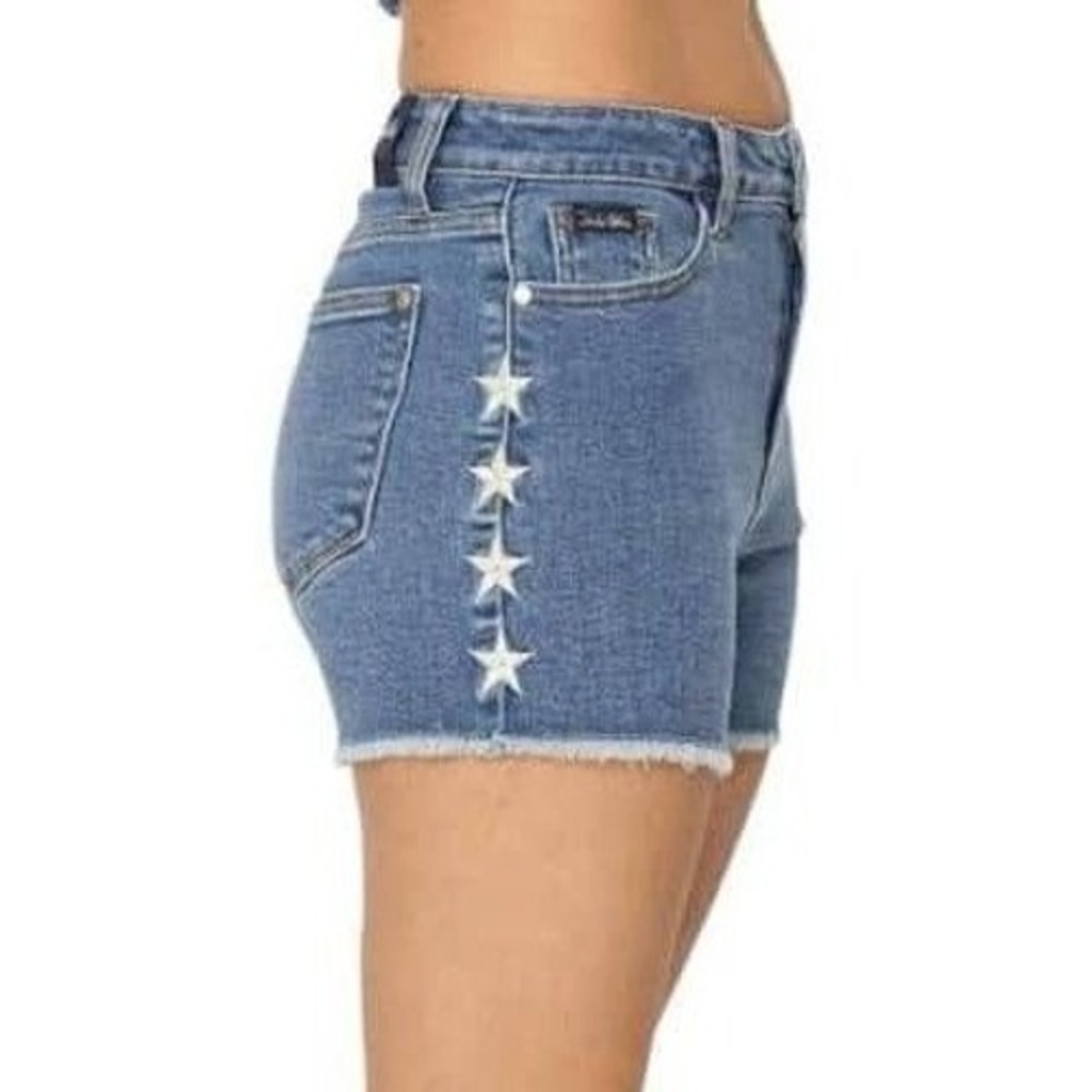 Judy Blue Women's 3XL Blue Star Embroidered Denim Shorts Cotton Blend